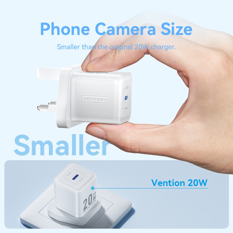 Buy Vention Charger Wall GaN 20W - FEPW0 - 1xUSBC UK+Lightning Cable White in Cyprus, Nicosia, Limassol, Larnaka, Pafos