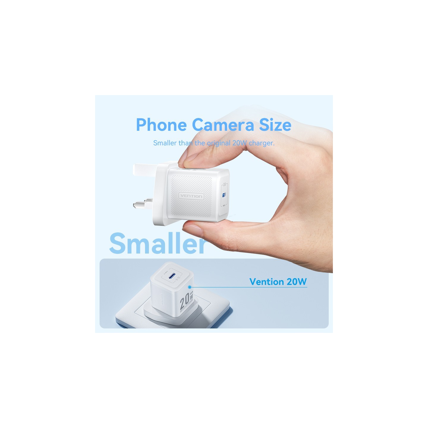 Vention Charger Wall GaN 20W - FEPW0 - 1xUSBC UK+Lightning Cable White — Buy in Cyprus with Fast Delivery