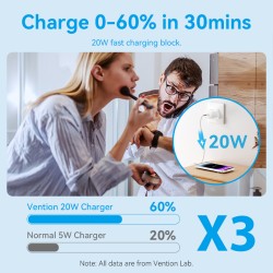 Buy Vention Charger Wall GaN 20W - FEPW0 - 1xUSBC UK+Lightning Cable White in Cyprus, Nicosia, Limassol, Larnaka, Pafos