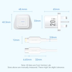 Buy Vention Charger Wall GaN 20W - FEPW0 - 1xUSBC UK+Lightning Cable White in Cyprus, Nicosia, Limassol, Larnaka, Pafos