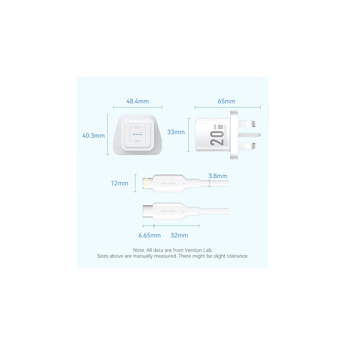 Vention Charger Wall GaN 20W - FEPW0 - 1xUSBC UK+Lightning Cable White — Buy in Cyprus with Fast Delivery