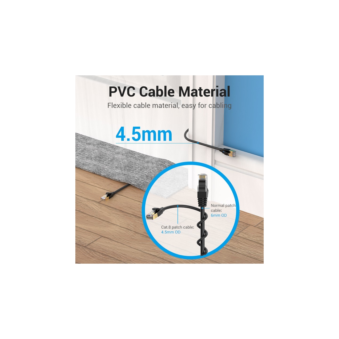 Vention NETWORK Cable - IKIBF - CAT8 SFTP Slim 1.0m Black — Buy in Cyprus with Fast Delivery