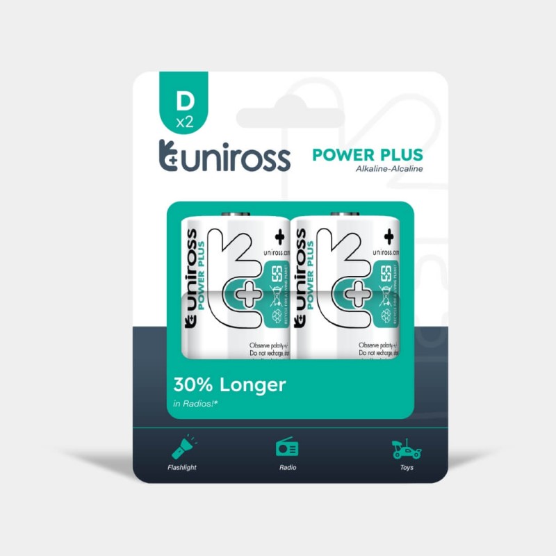 Buy Uniross Alkaline D Power Plus Batteries - 2 Pcs (New) in Cyprus, Nicosia, Limassol, Larnaka, Pafos