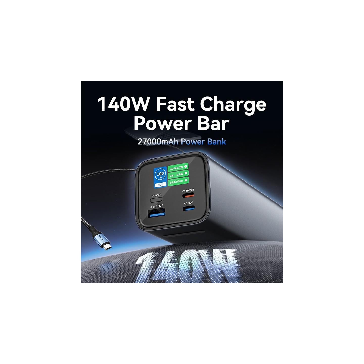 Vention Powerbank 27000mAh 140W 3xUSBC+USB-A - FHVH0 - 27000mAh 140W 3xUSBC+USB-A — Buy in Cyprus with Fast Delivery