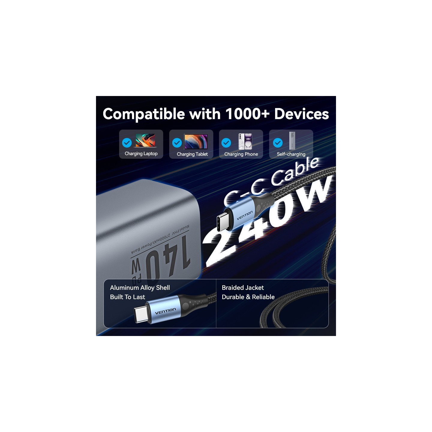 Vention Powerbank 27000mAh 140W 3xUSBC+USB-A - FHVH0 - 27000mAh 140W 3xUSBC+USB-A — Buy in Cyprus with Fast Delivery