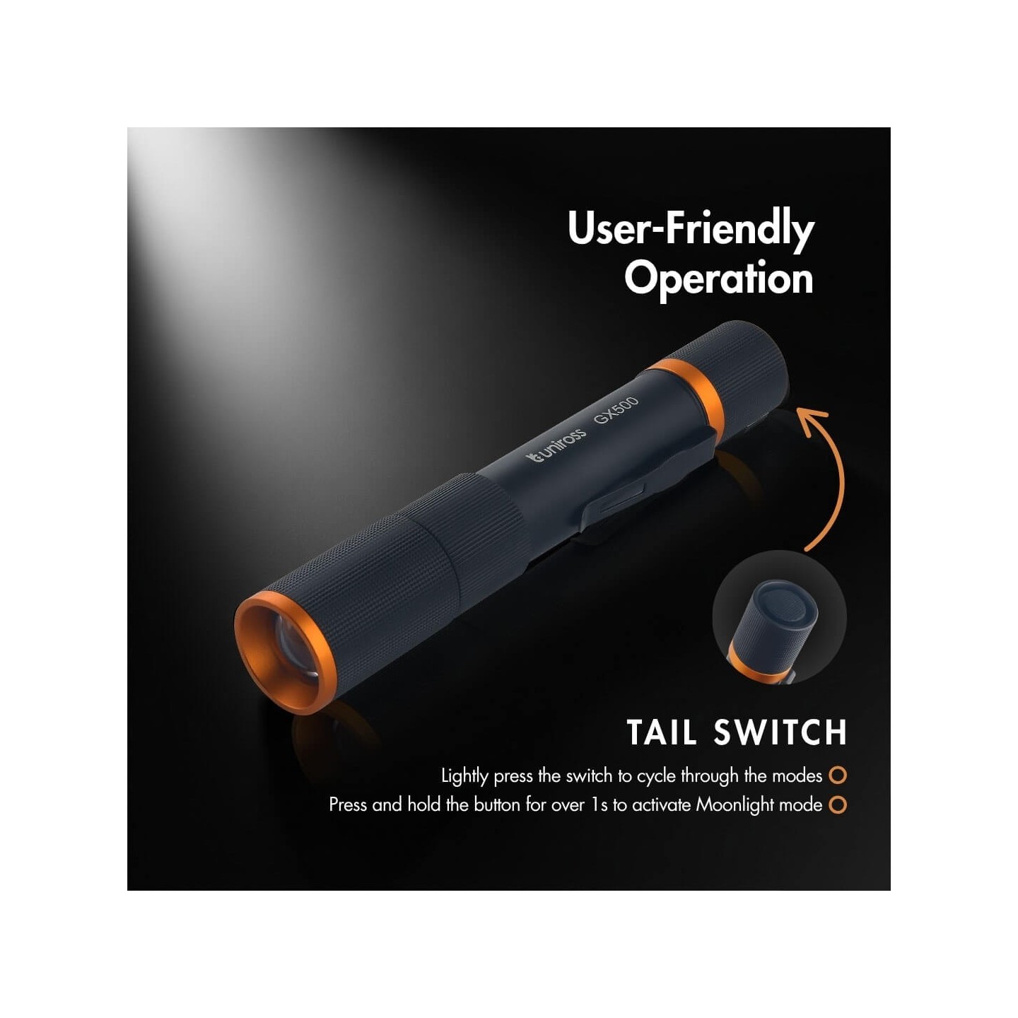 Uniross USB Rechargeable Torch - GX500 - IP44 Waterproof Aluminium 1000 lumens 140m Beam 120hrs Battery