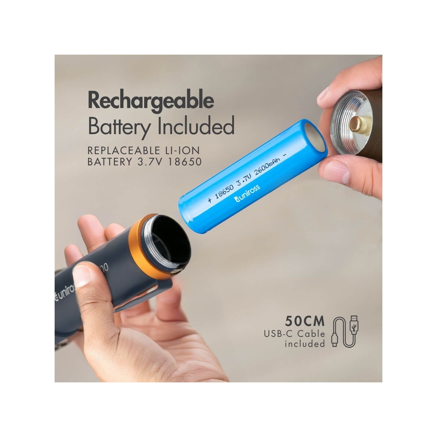 Uniross USB Rechargeable Torch - GX500 - IP44 Waterproof Aluminium 1000 lumens 140m Beam 120hrs Battery