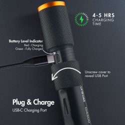 Buy Uniross USB Rechargeable Torch - GX500 - IP44 Waterproof Aluminium 1000 lume... in Cyprus, Nicosia, Limassol, Larnaka, Pafos