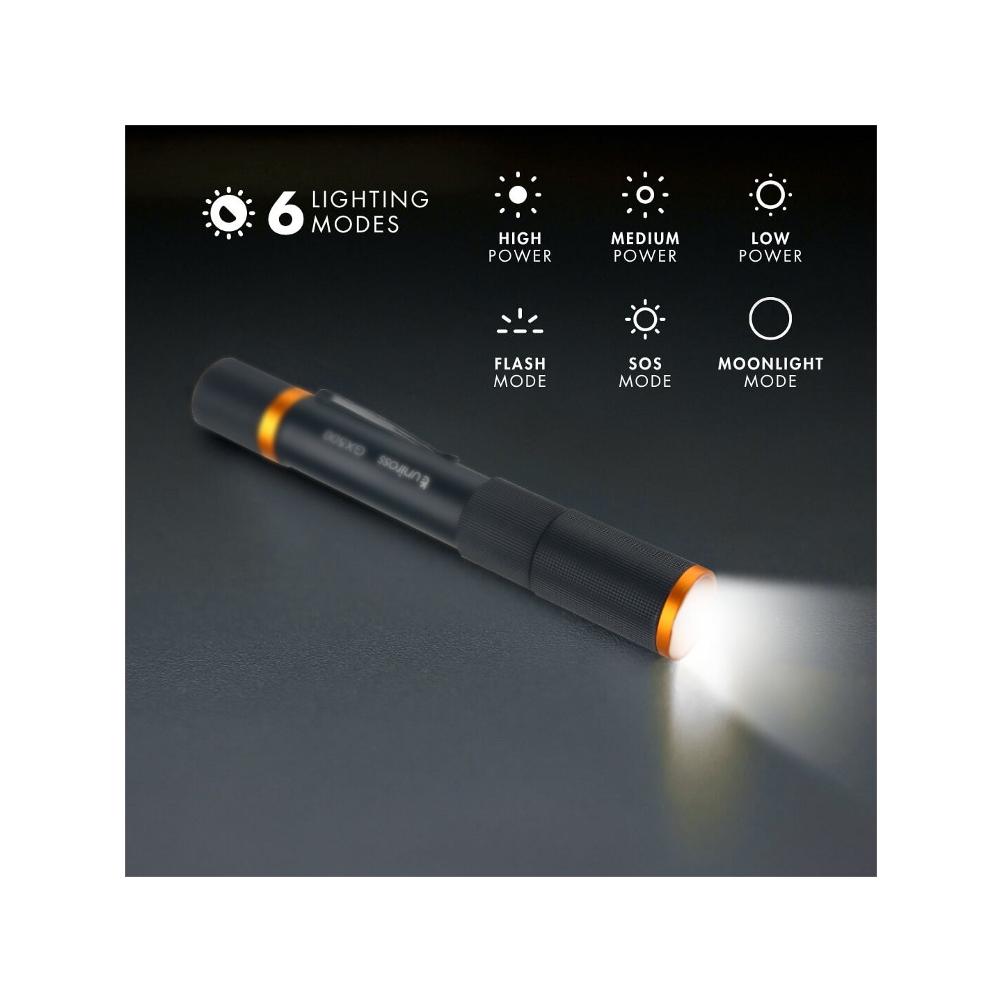 Uniross USB Rechargeable Torch - GX500 - IP44 Waterproof Aluminium 1000 lumens 140m Beam 120hrs Battery