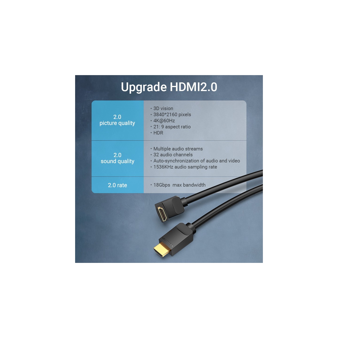 Vention HDMI Cable - AARBG - Right Angle 90 Degrees 1.5m — Buy in Cyprus with Fast Delivery