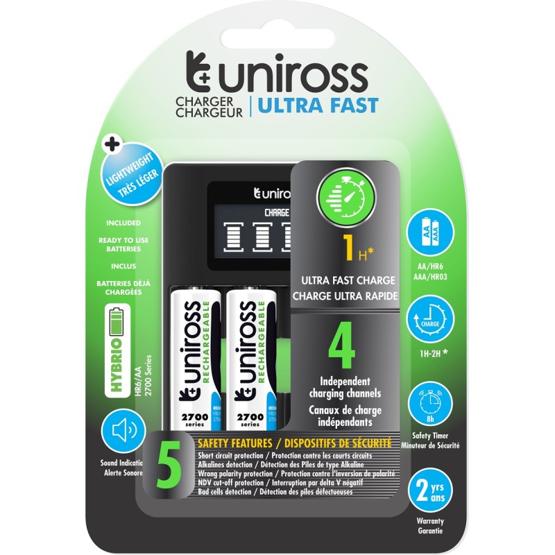 Buy Uniross UCU005A Ultra Fast Charger 1hr for AA AAA Incl 4xAA 2700 Batteries in Cyprus, Nicosia, Limassol, Larnaka, Pafos