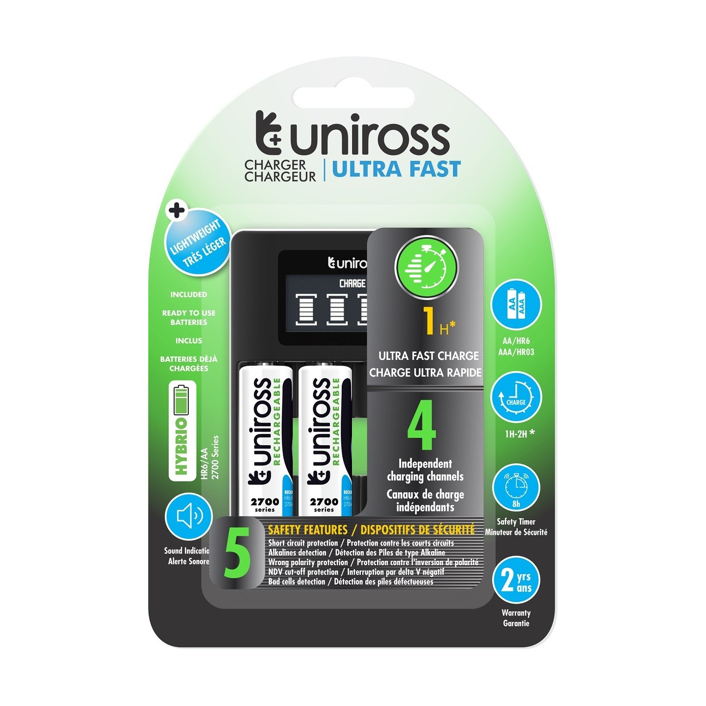 Uniross UCU005A Ultra Fast Charger 1hr for AA AAA Incl 4xAA 2700 Batteries — Buy in Cyprus with Fast Delivery