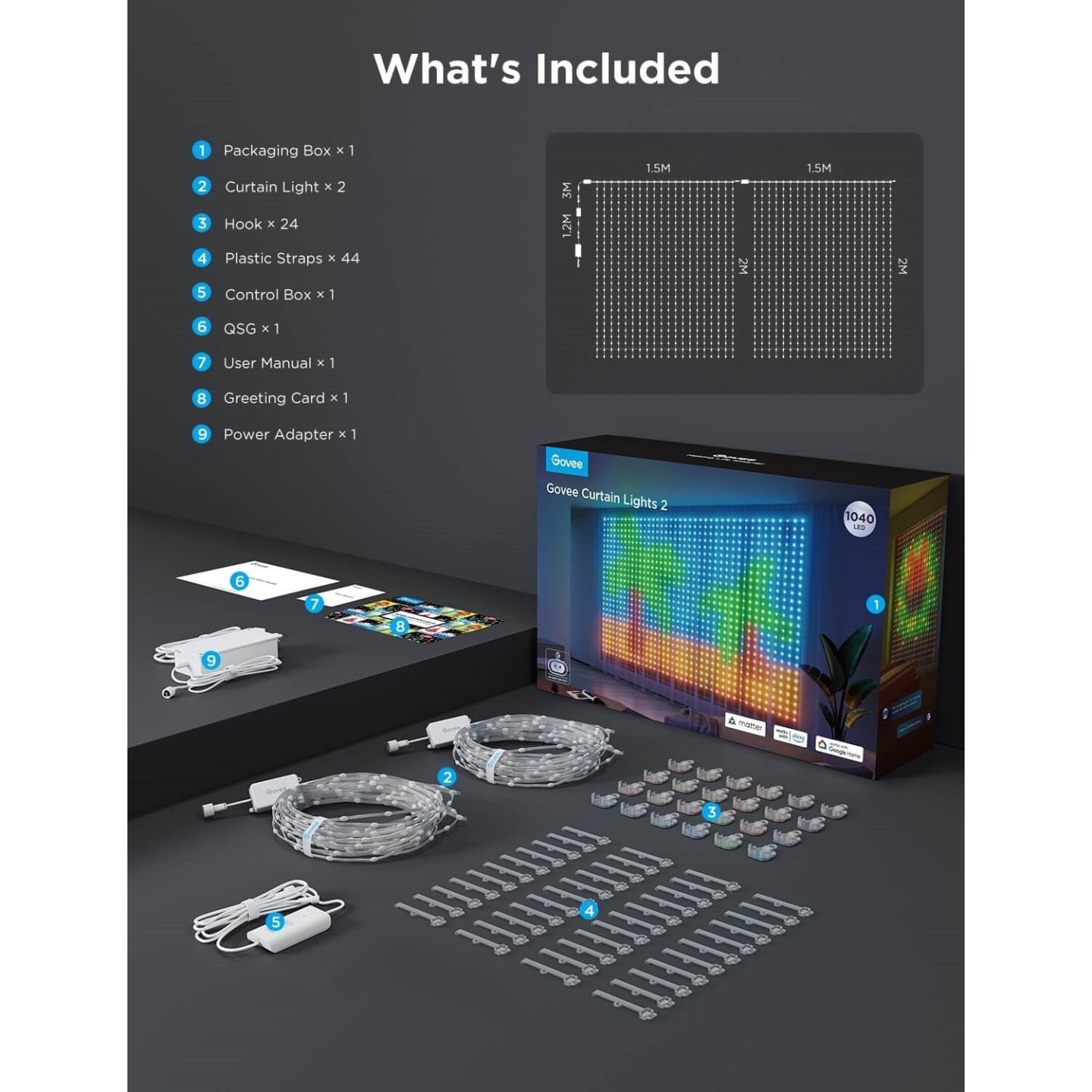 Govee LED Curtain Lights - H70B4 - 2 WiFi & BT RGBIC 3mx2.0m IP65 (EU) — Buy in Cyprus with Fast Delivery