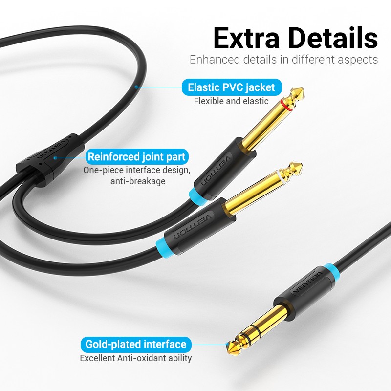 Buy Vention AUDIO - BATBI - 6.3mm M to 2x6.3mm M TRS Cable 3.0m in Cyprus, Nicosia, Limassol, Larnaka, Pafos