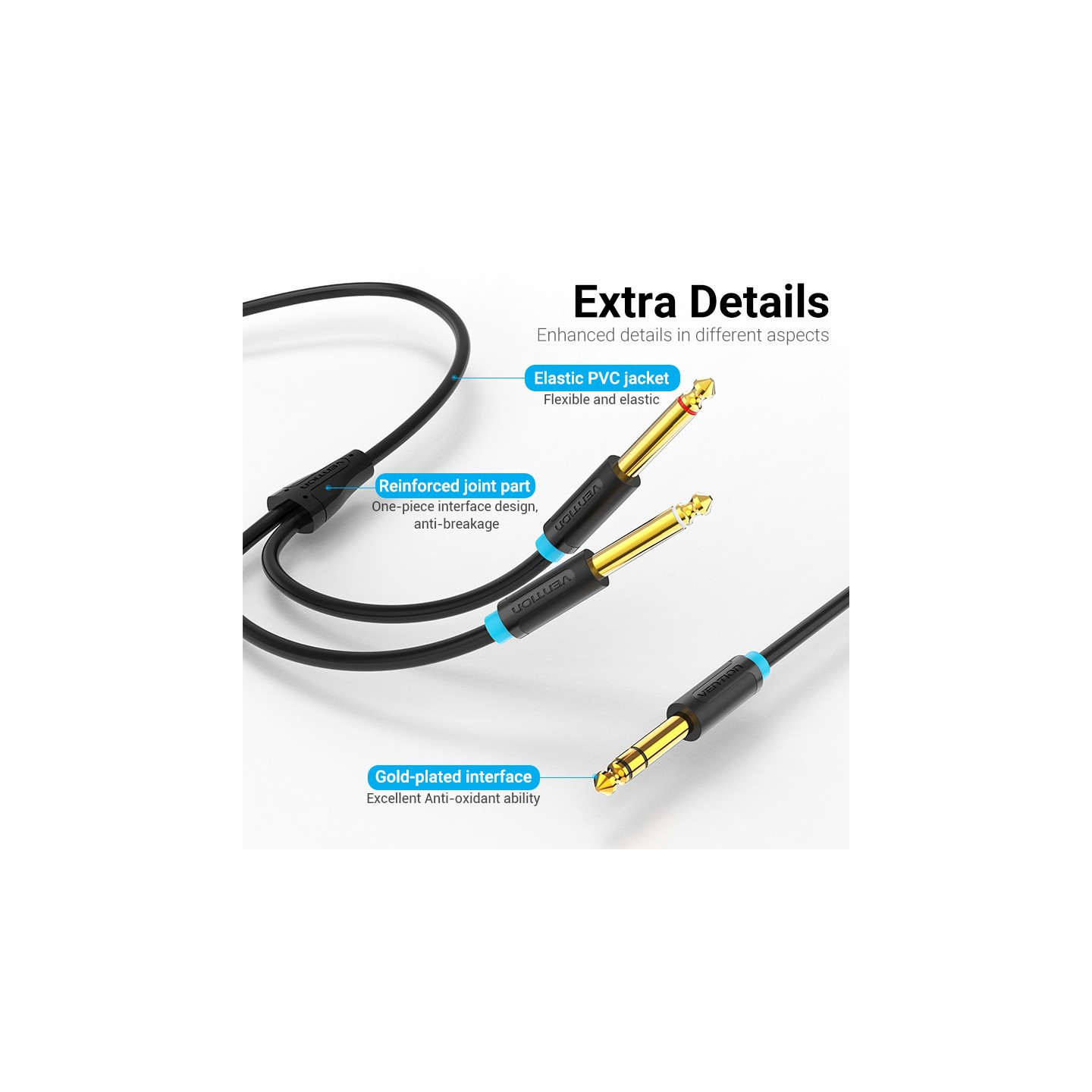 Vention AUDIO - BATBI - 6.3mm M to 2x6.3mm M TRS Cable 3.0m — Buy in Cyprus with Fast Delivery