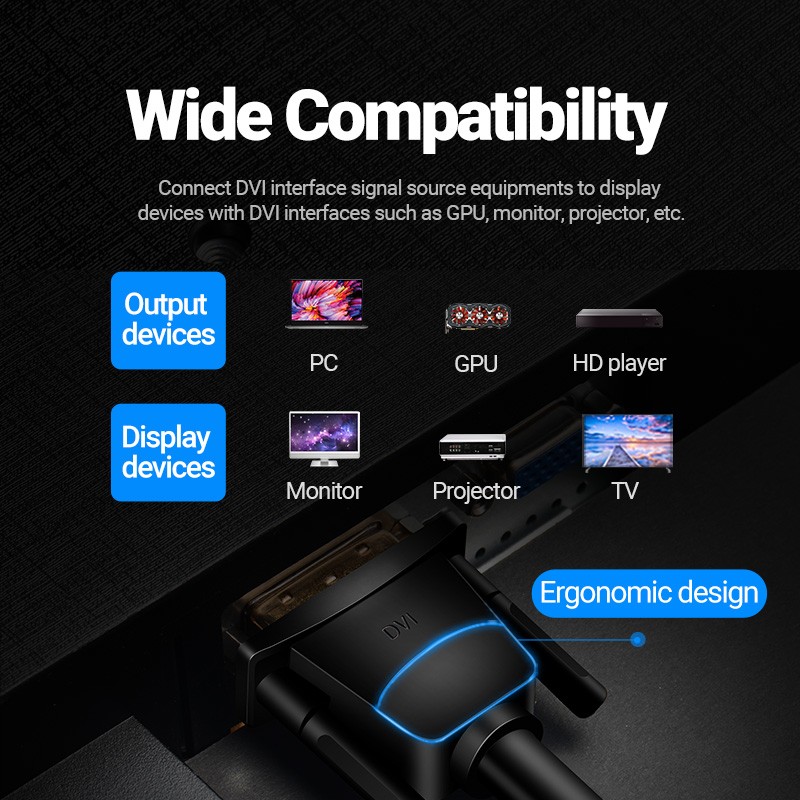 Buy Vention DVI 24+1 Male to Male Cable - 1.5m - EAABG -  in Cyprus, Nicosia, Limassol, Larnaka, Pafos