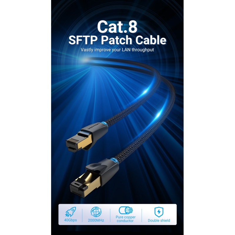 Buy Vention Network Cable - IKGBI - CAT8 SFTP Braided 3.0m Black in Cyprus, Nicosia, Limassol, Larnaka, Pafos