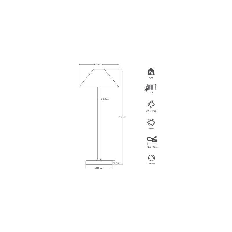 Buy KELU LIBERTY Table Lamp - USB-C Rechargeable IP54 Aluminium 240LM 4000mAh Black in Cyprus, Nicosia, Limassol, Larnaka, Pafos