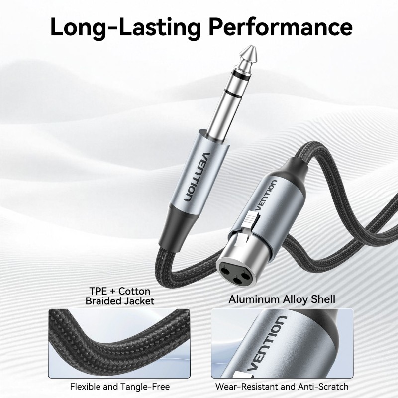 Buy Vention AUDIO 6.3mm to XLR M-F Cable Braided-Metal - BKGHI - 2.0m in Cyprus, Nicosia, Limassol, Larnaka, Pafos