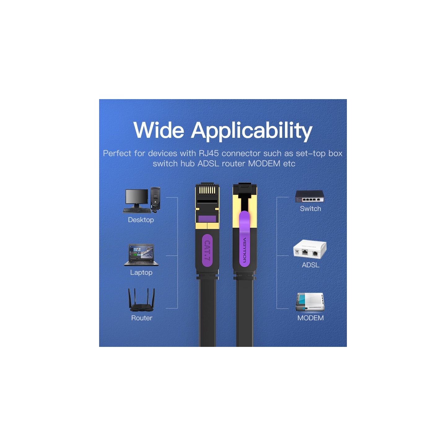 Vention Network Cable - ICABN - CAT7 Flat 15.0m Black — Buy in Cyprus with Fast Delivery