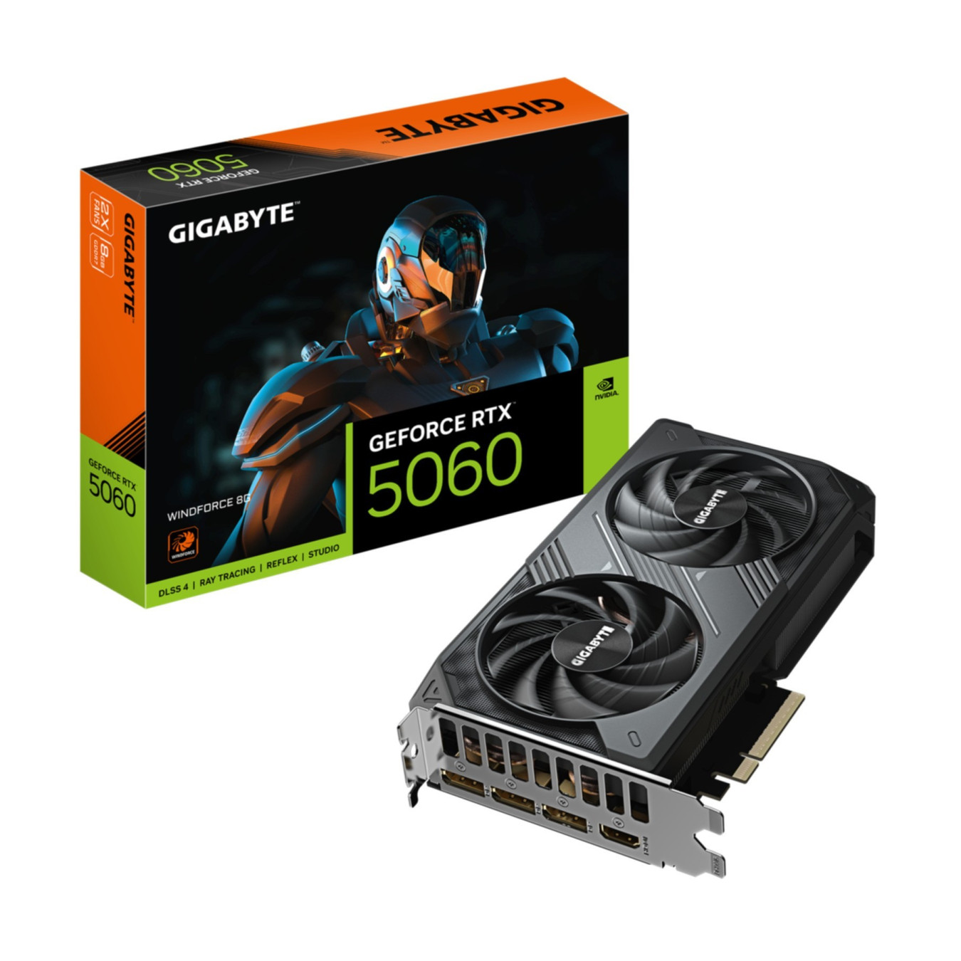 Gigabyte GeForce RTX 5060 Windforce - 8GB GDDR7, 2497 MHz, PCIe 5.0, Black, WINDFORCE 2X (2-slot)