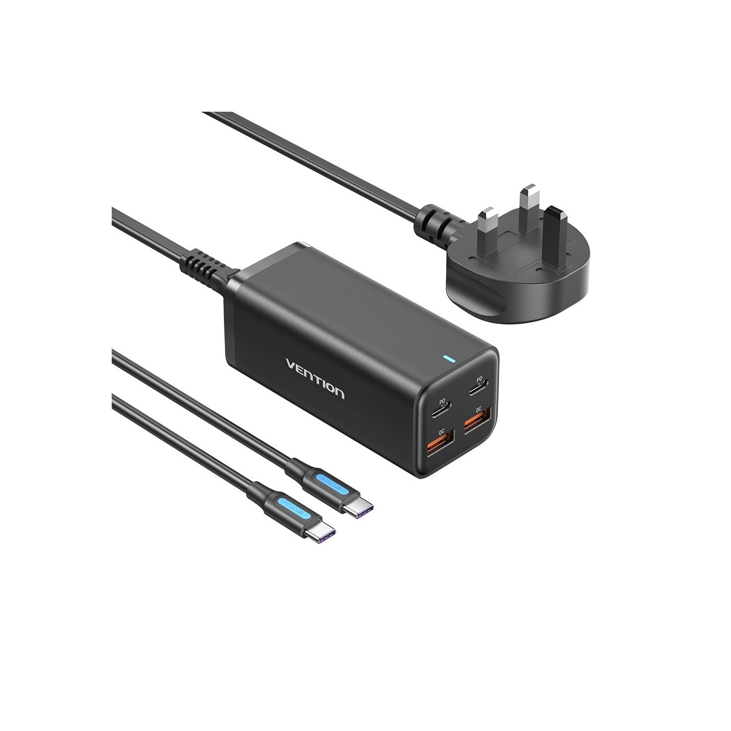 Vention Charger Desktop Station 100W 2xC 2xA+240W Cable Black - FBSBG-UK - 100W 2xC 2xA+240W Cable Black