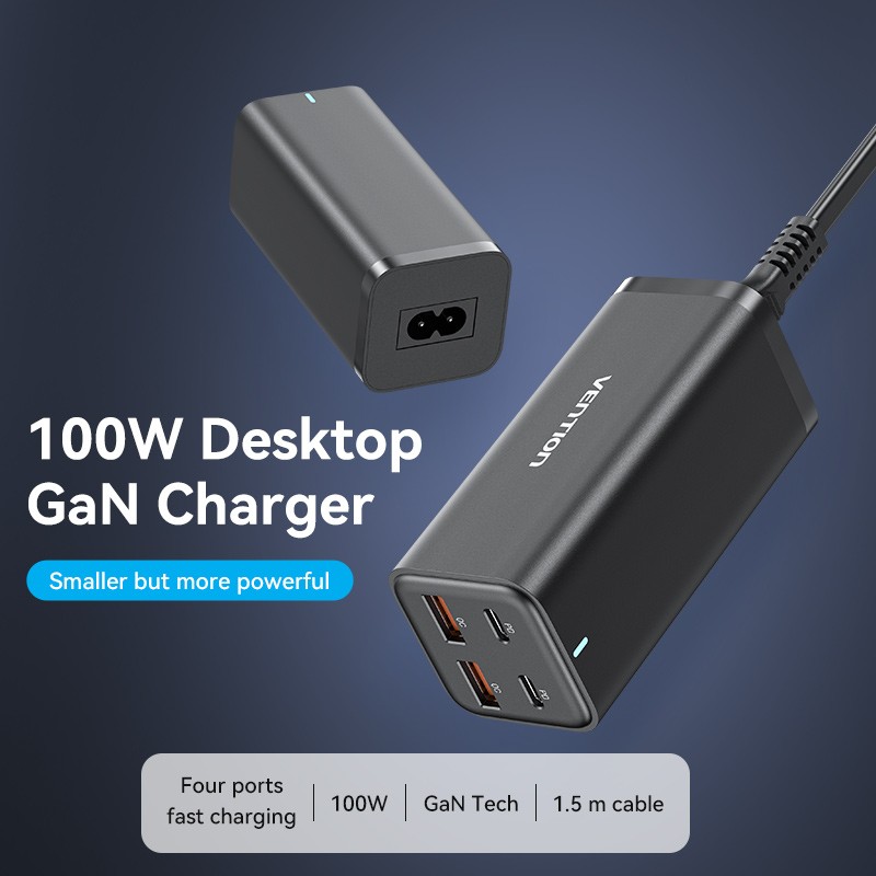 Buy Vention Charger Desktop Station 100W 2xC 2xA+240W Cable Black - FBSBG-UK - 1... in Cyprus, Nicosia, Limassol, Larnaka, Pafos