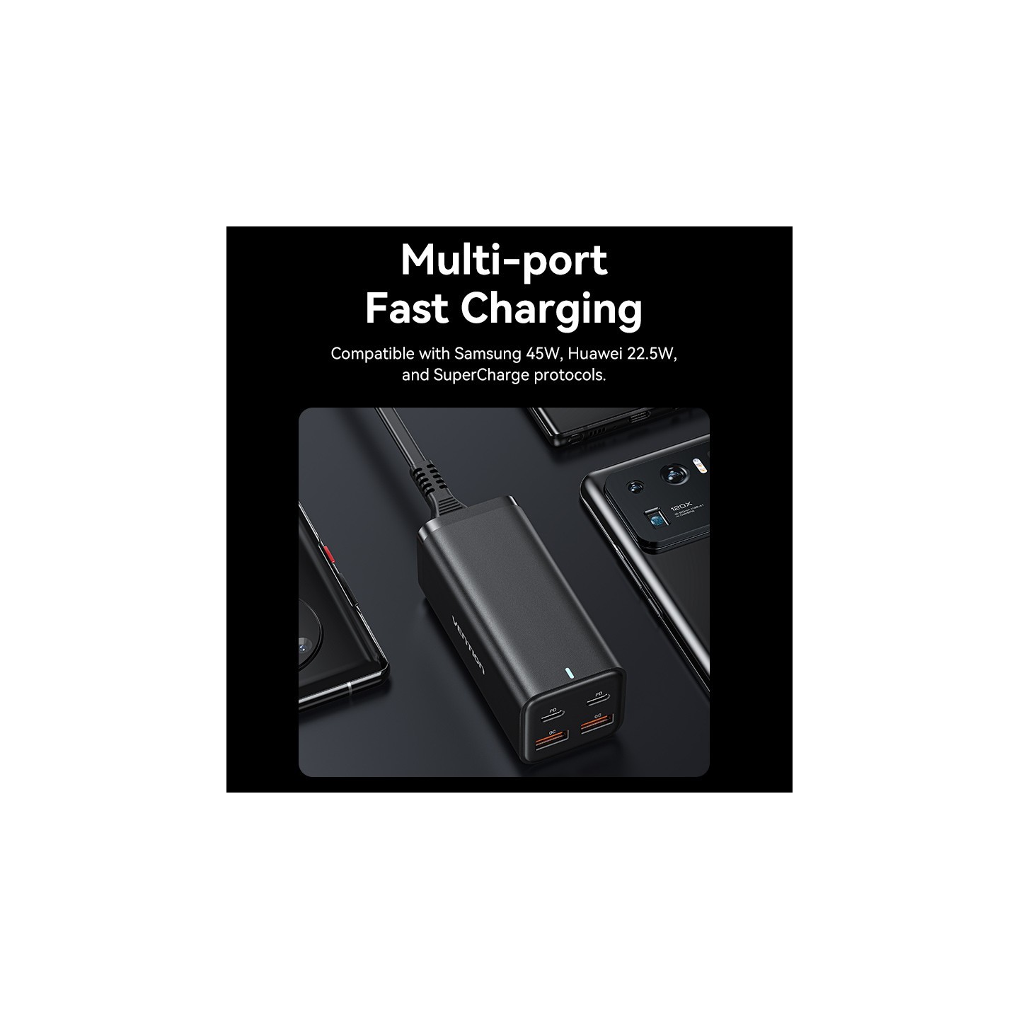Vention Charger Desktop Station 100W 2xC 2xA+240W Cable Black - FBSBG-UK - 100W 2xC 2xA+240W Cable Black