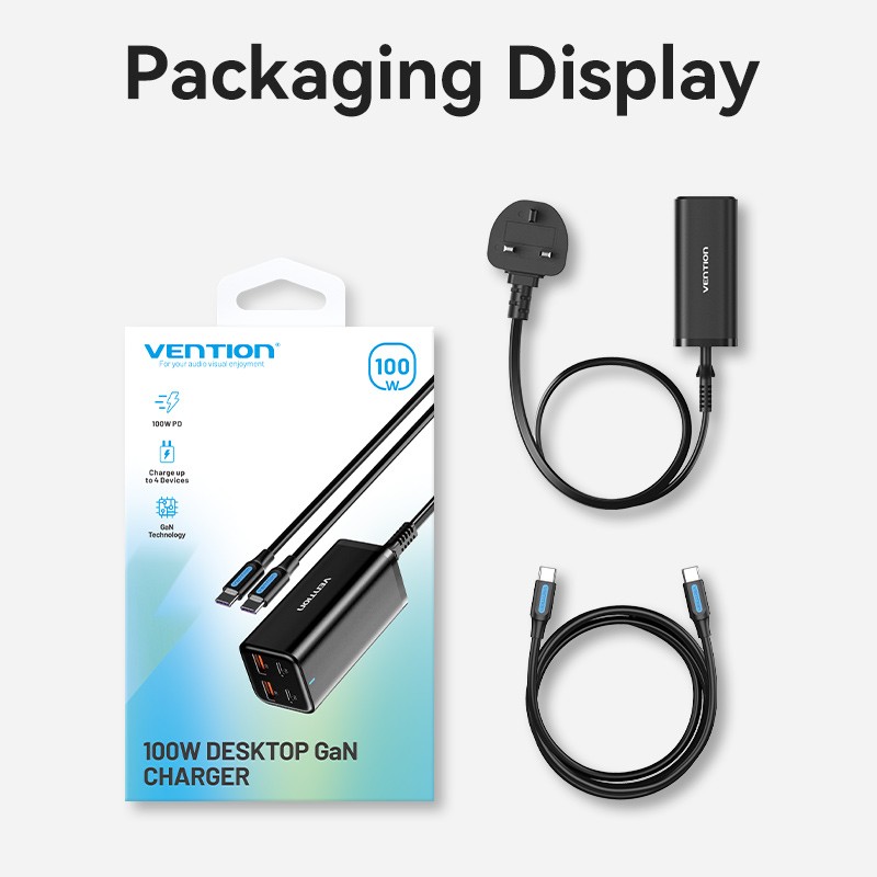 Buy Vention Charger Desktop Station 100W 2xC 2xA+240W Cable Black - FBSBG-UK - 1... in Cyprus, Nicosia, Limassol, Larnaka, Pafos