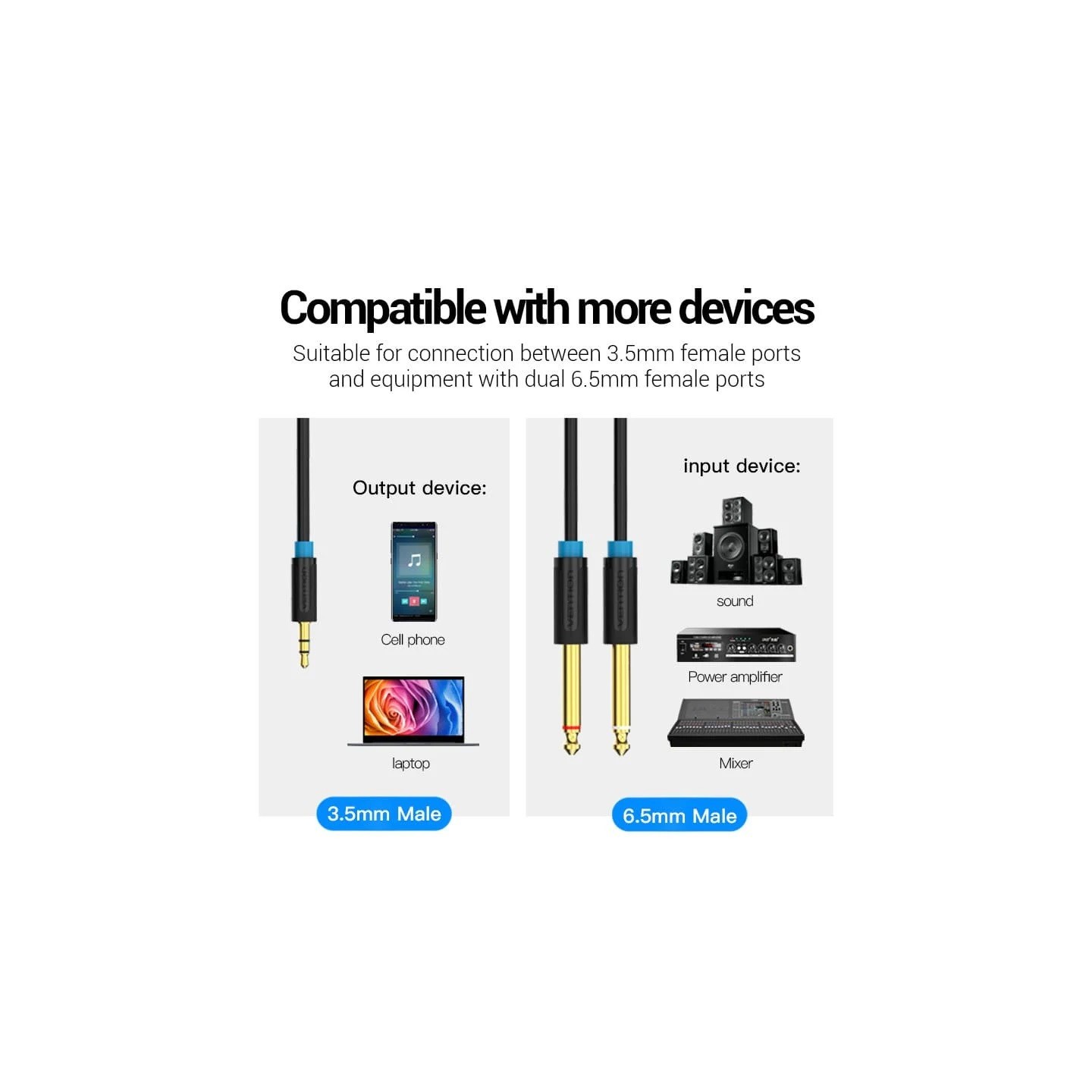 Vention Audio - BACBI - 3.5mm M to 2x6.3mm M Cable 3.0m — Buy in Cyprus with Fast Delivery