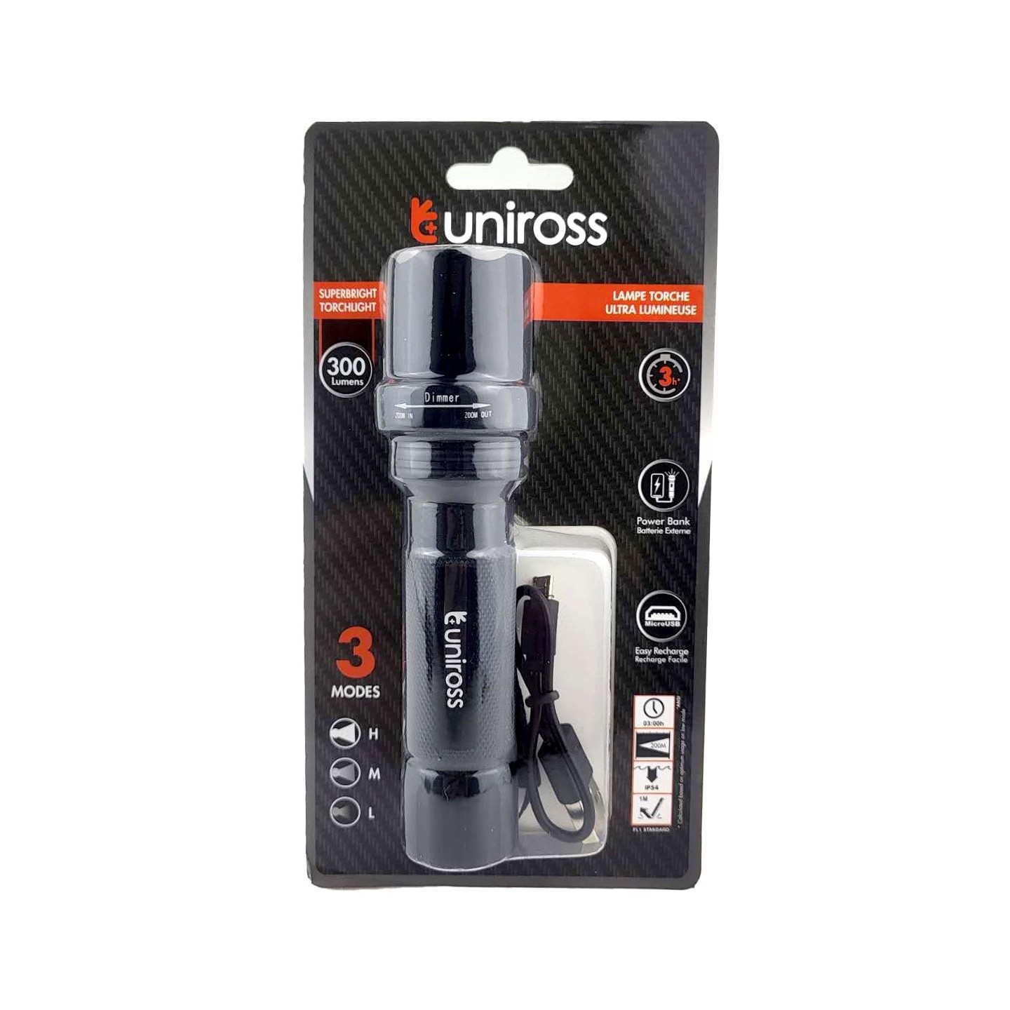 Uniross USB Rechargeable Pocket Flashlight - ULFL014 - IP54 300 lumens & Powerbank Function — Buy in Cyprus with Fast Delivery