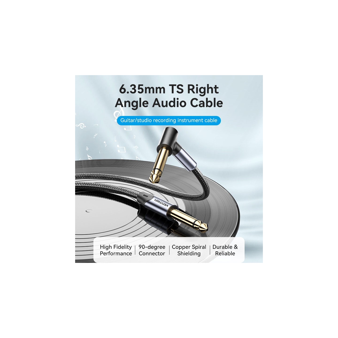 Vention AUDIO - BKEHJ - 6.3mm M-M Braided Cable Right Angle 5.0m — Buy in Cyprus with Fast Delivery