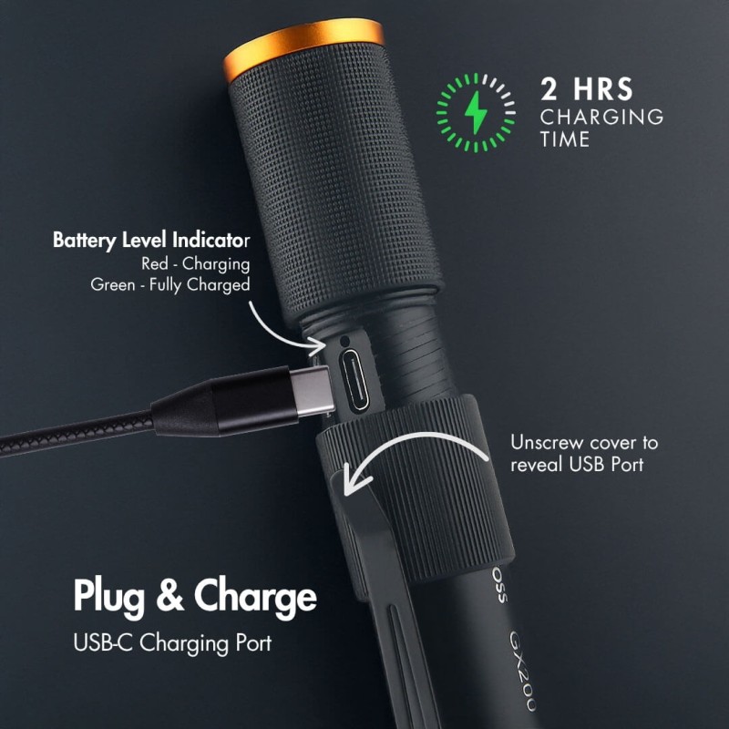 Buy Uniross USB Rechargeable Torch - GX200 - IP44 Waterproof Aluminium 300 lumen... in Cyprus, Nicosia, Limassol, Larnaka, Pafos