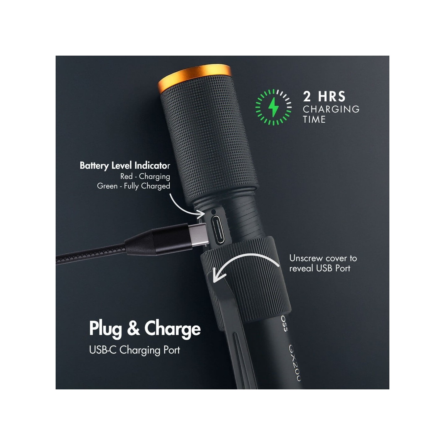 Uniross USB Rechargeable Torch - GX200 - IP44 Waterproof Aluminium 300 lumens 135m Beam — Buy in Cyprus with Fast Delivery