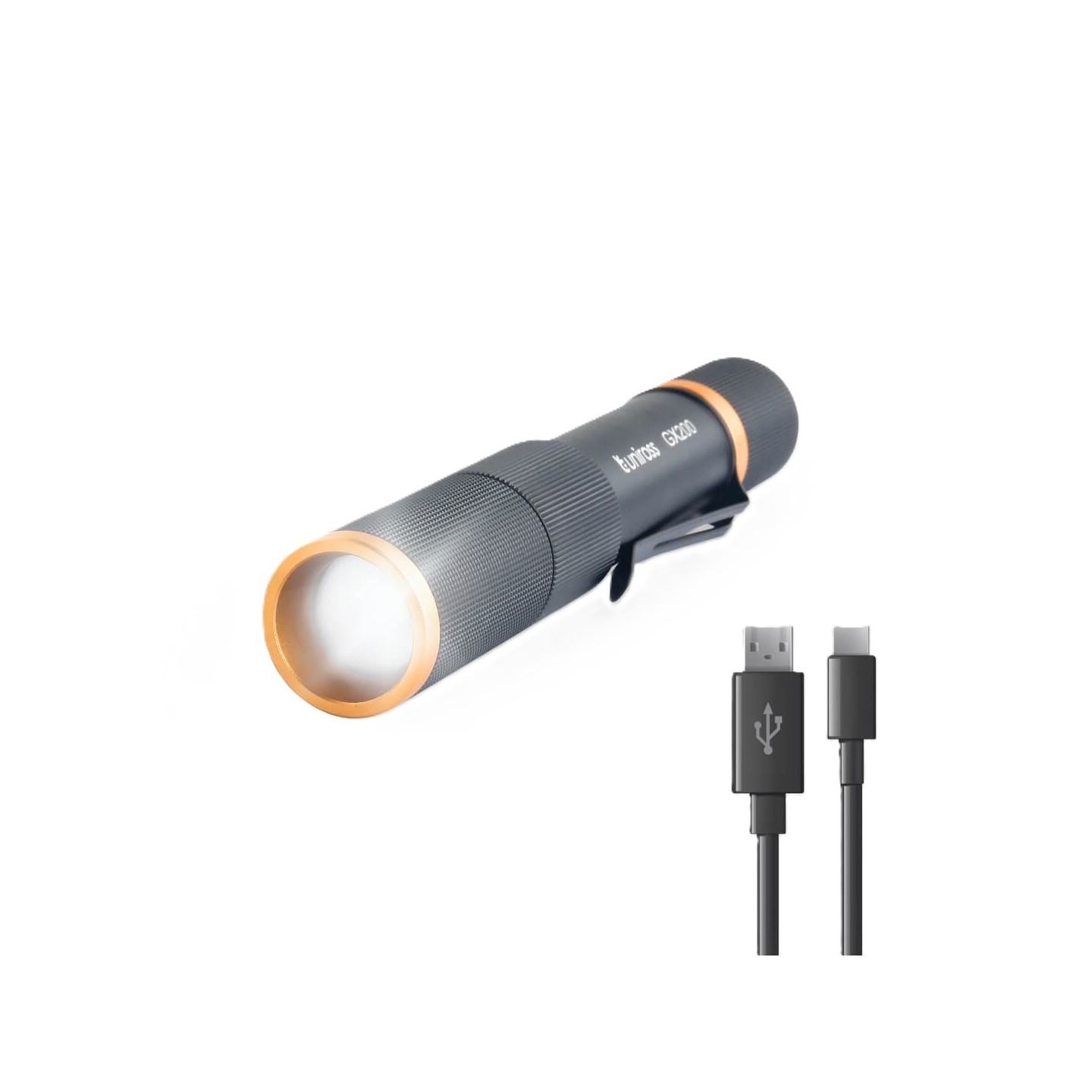 Uniross USB Rechargeable Torch - GX200 - IP44 Waterproof Aluminium 300 lumens 135m Beam — Buy in Cyprus with Fast Delivery