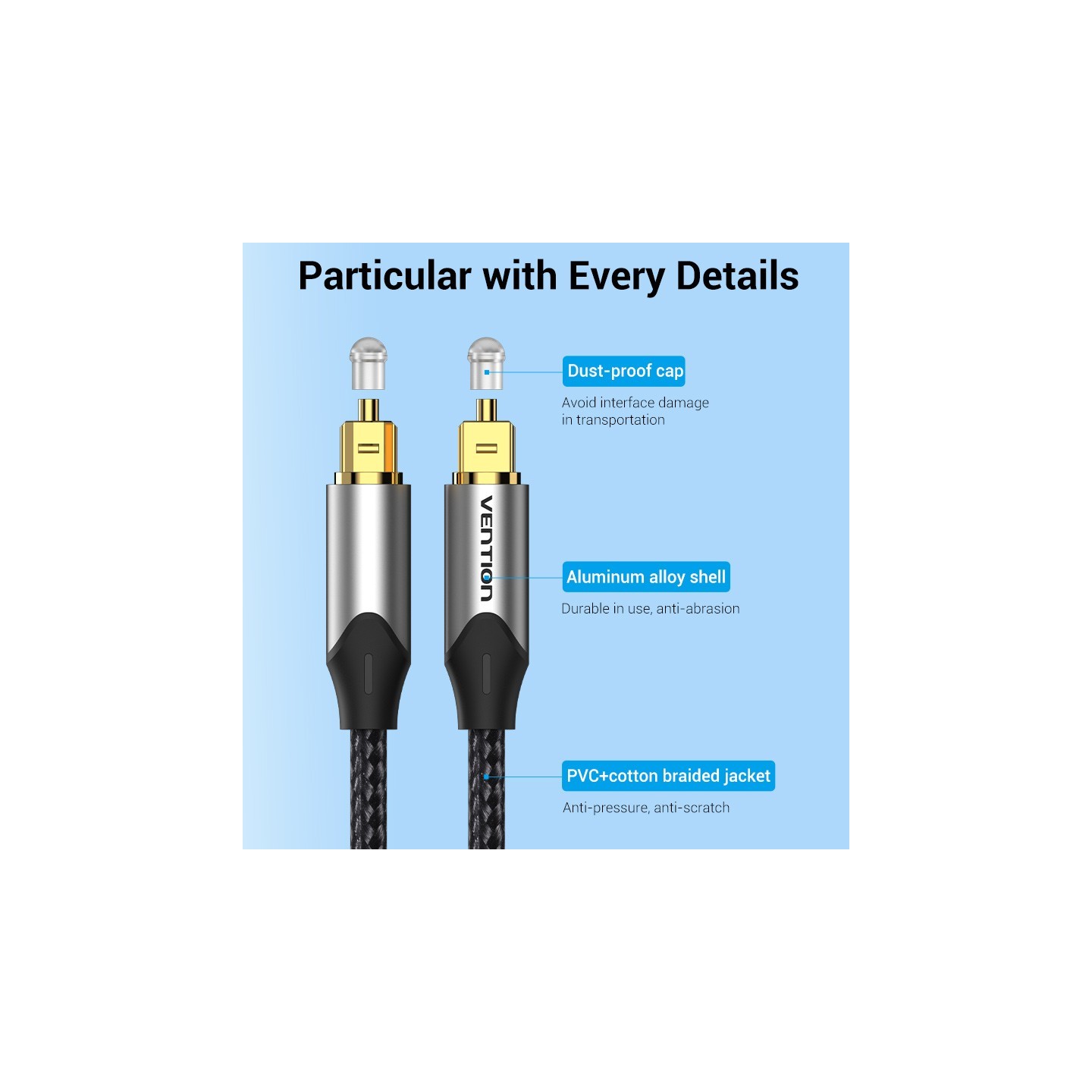 Vention AUDIO Optical Cable - BAVHJ - Aluminum 5.0m Grey — Buy in Cyprus with Fast Delivery