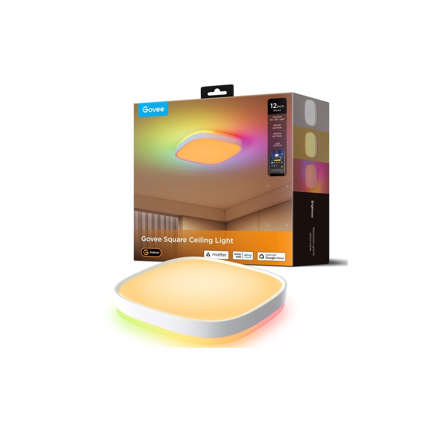 Govee Lamp Ceiling Smart LED - H80A4C01 - 12inch Square Light RGBWW + RGBIC — Buy in Cyprus with Fast Delivery