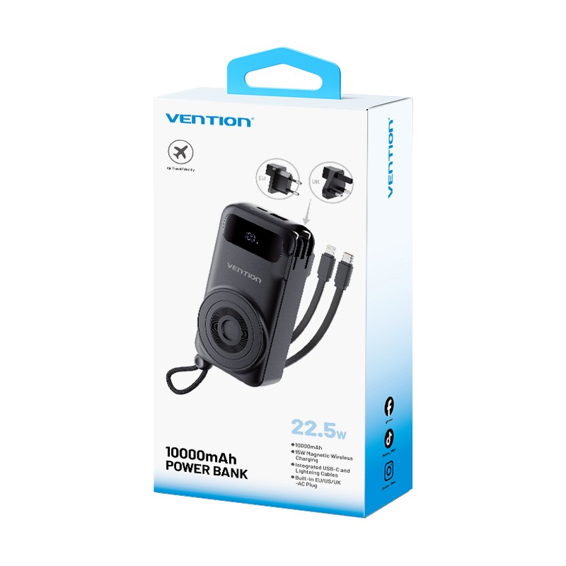 Buy Vention Powerbank - FHXB0 - Wireless+Travel Charger 6in1 10000mAh Black in Cyprus, Nicosia, Limassol, Larnaka, Pafos