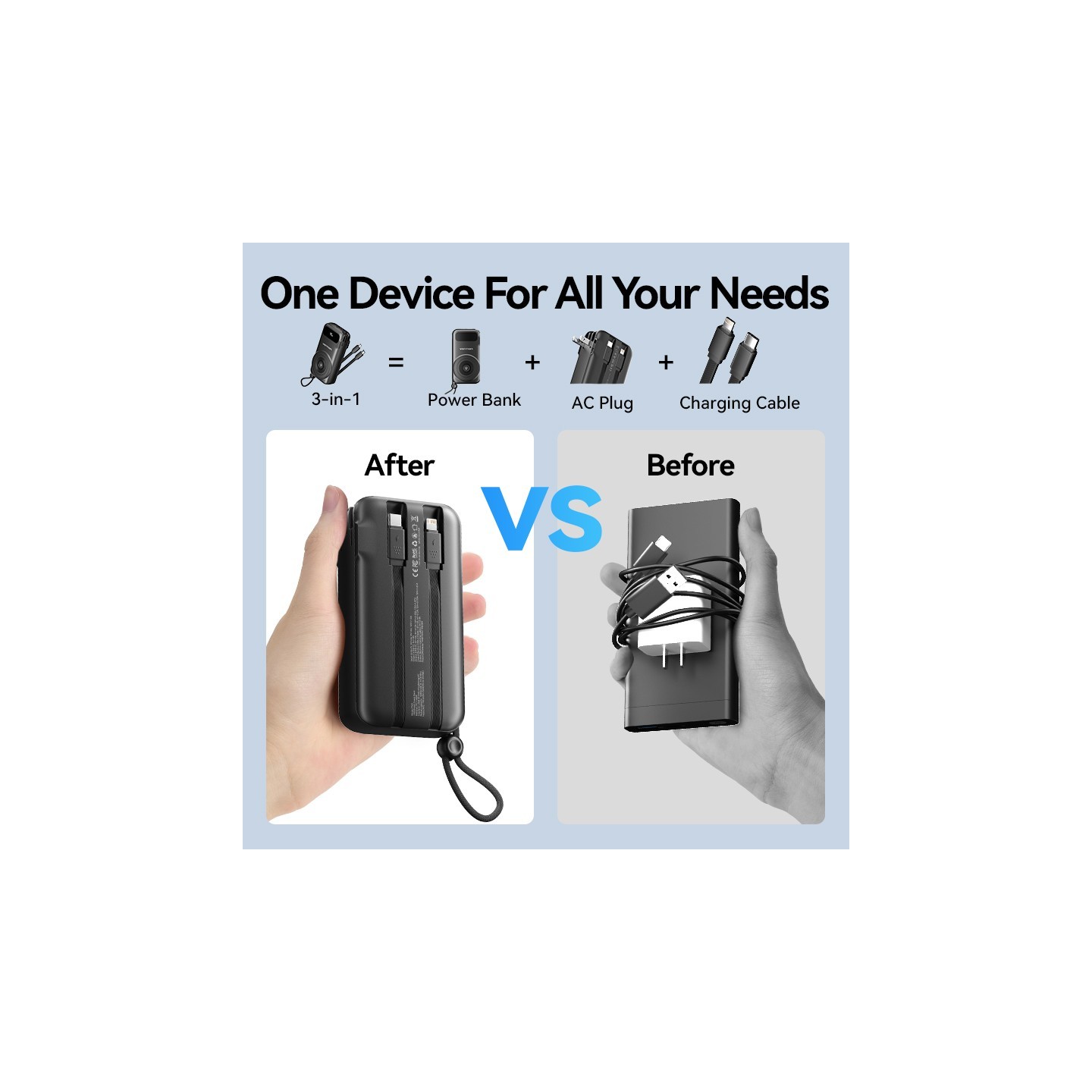 Vention Powerbank - FHXB0 - Wireless+Travel Charger 6in1 10000mAh Black — Buy in Cyprus with Fast Delivery