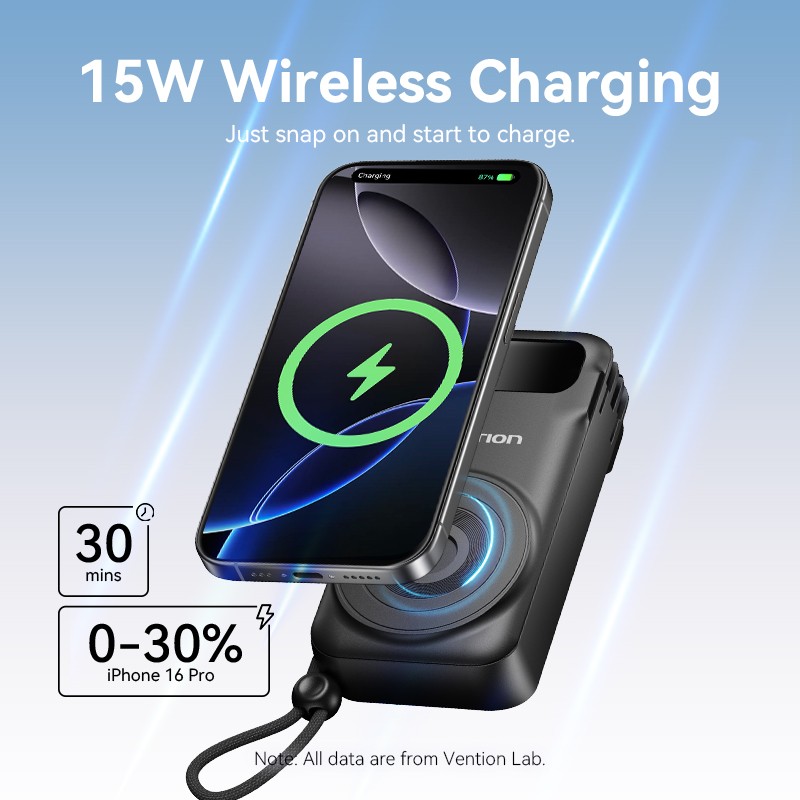Buy Vention Powerbank - FHXB0 - Wireless+Travel Charger 6in1 10000mAh Black in Cyprus, Nicosia, Limassol, Larnaka, Pafos