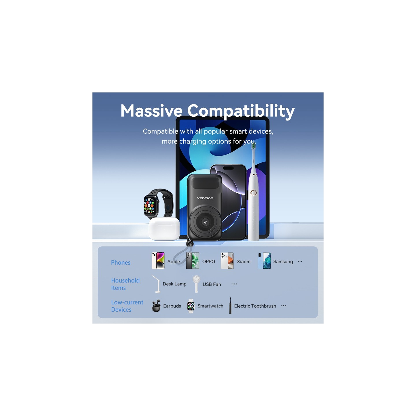 Vention Powerbank - FHXB0 - Wireless+Travel Charger 6in1 10000mAh Black — Buy in Cyprus with Fast Delivery