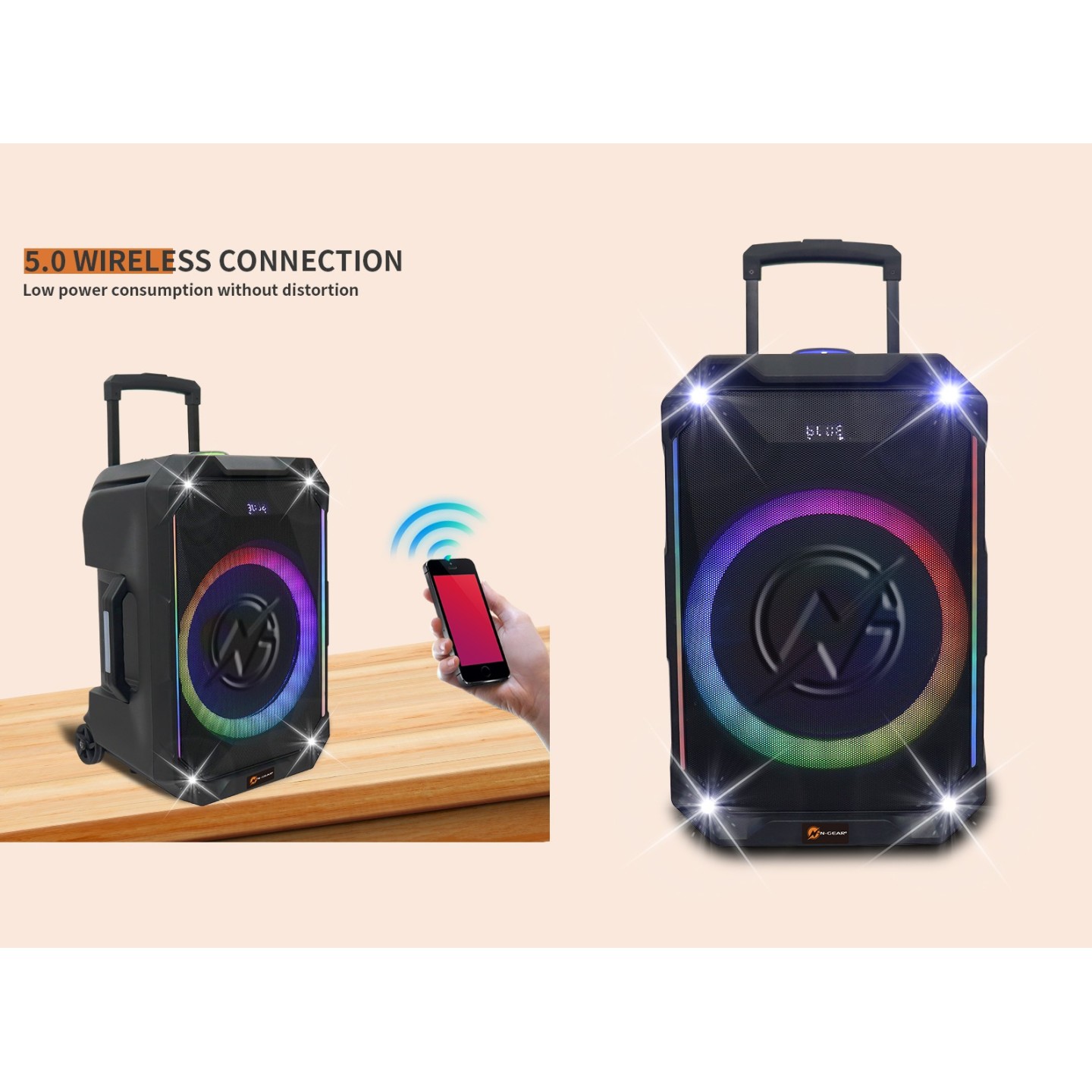 N-Gear Karaoke Speaker - FLASH1040 - 10'' Portable Karaoke Speaker with 1x Wireless Mic LED Lights USB & BT