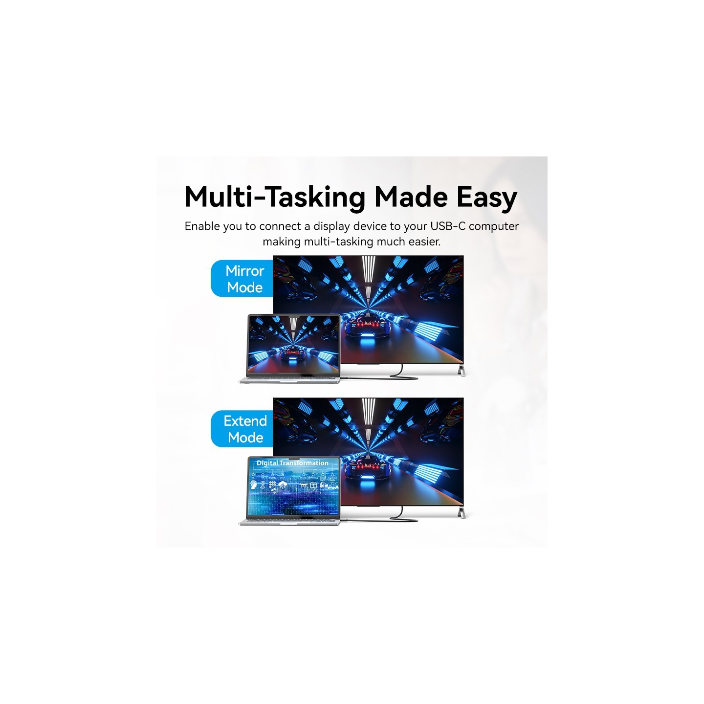 Vention Converter USB-C to DisplayPort Cable - CRJBF - USB-C to DisplayPort Cable 4K60Hz 1.0m