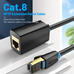 Buy Vention Network Cable - IKHBL - CAT8 SFTP M-F Extension 10.0m Black in Cyprus, Nicosia, Limassol, Larnaka, Pafos