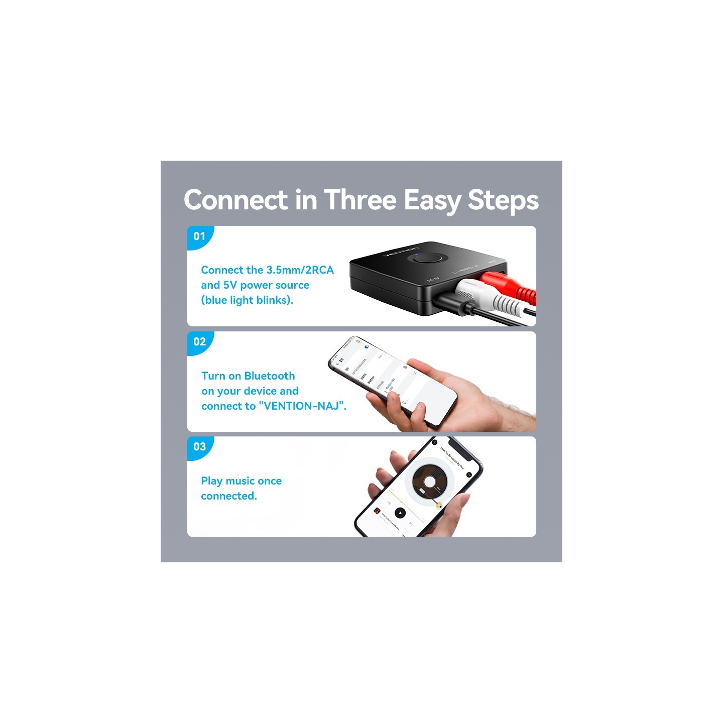 Vention AUDIO Bluetooth Receiver - NAJB0 - 3.5mm 2RCA — Buy in Cyprus with Fast Delivery