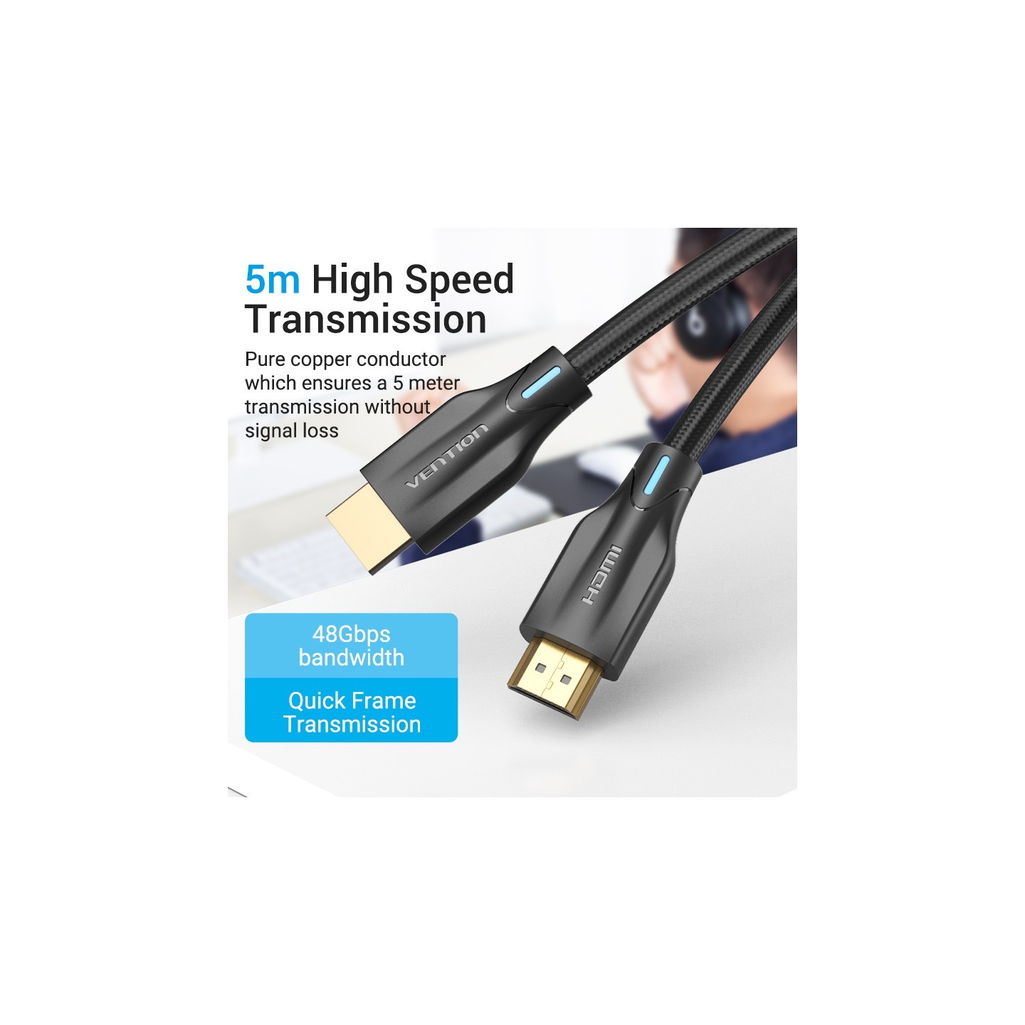 Vention HDMI Cable - 2.1 8K Braided 3.0m AAUBI — Buy in Cyprus with Fast Delivery