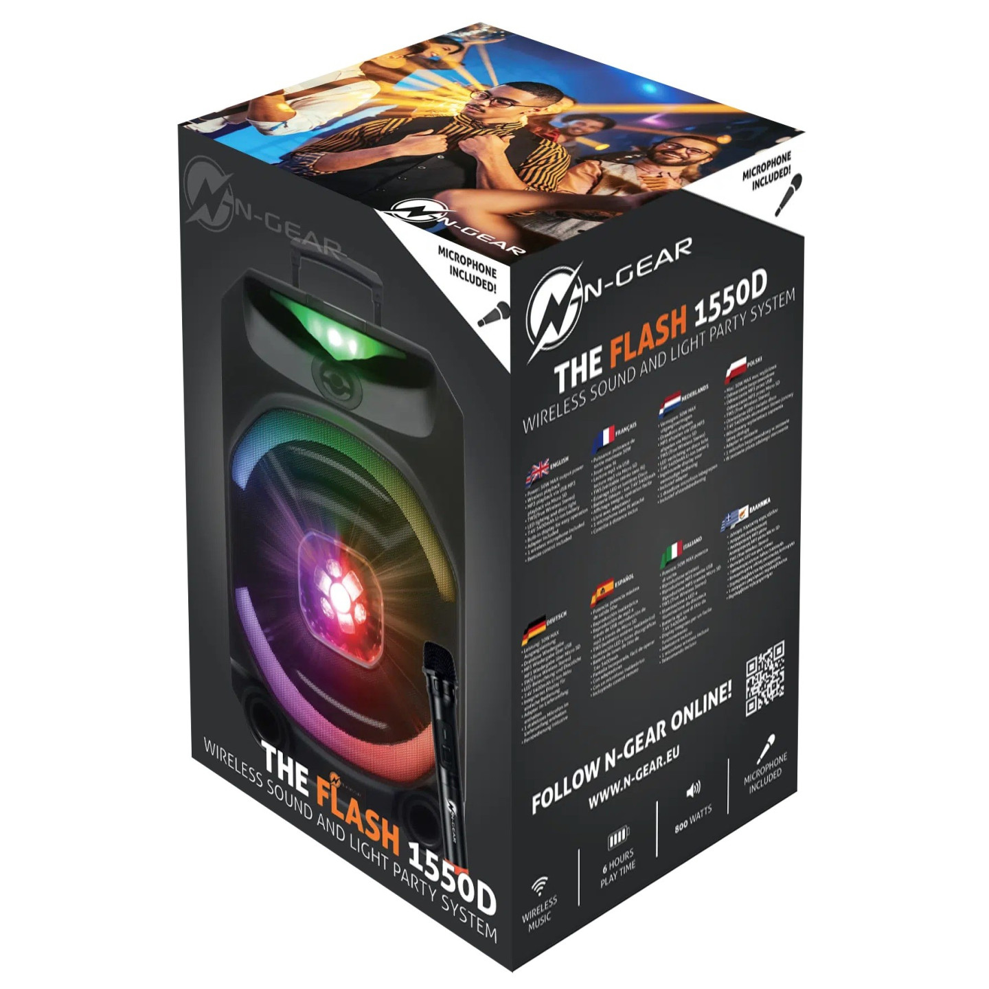 N-Gear - FLASH1550 - 15'' Portable Karaoke Disco Speaker with Wireless Mic BT USB & LED Effects