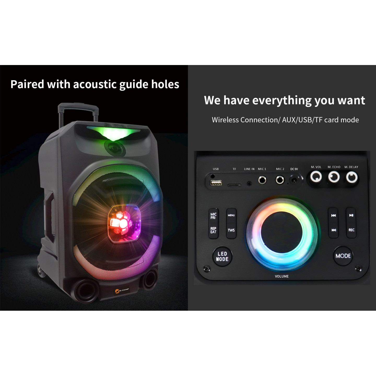 N-Gear - FLASH1550 - 15'' Portable Karaoke Disco Speaker with Wireless Mic BT USB & LED Effects