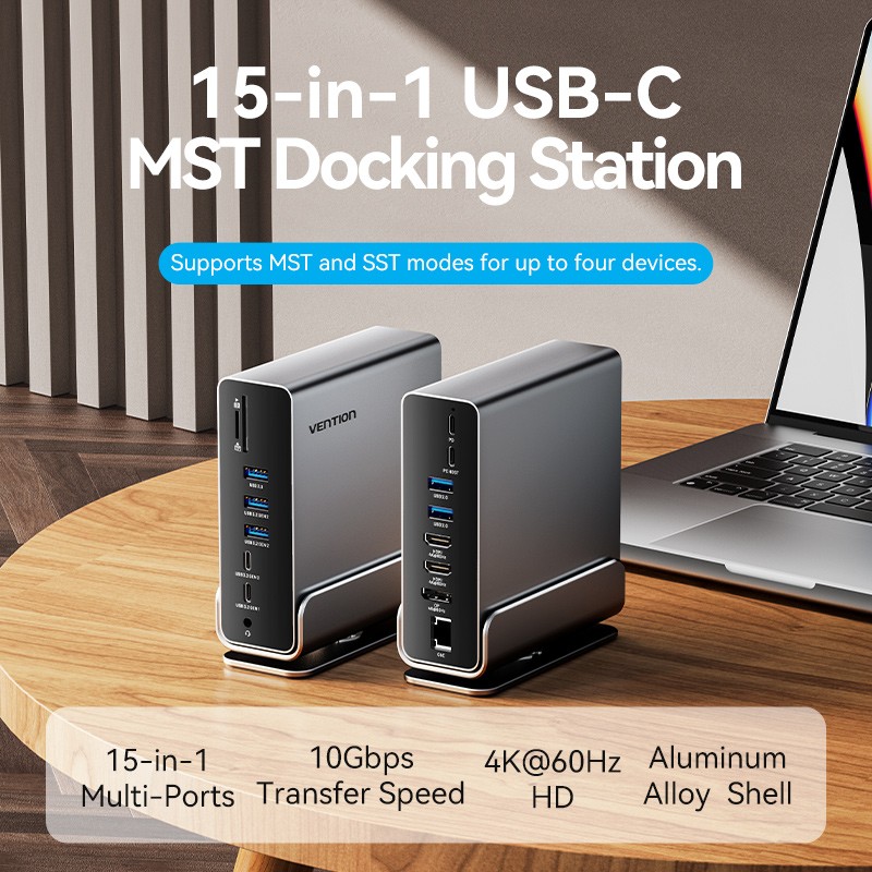 Buy Vention HUB USB-C 8xUSB 2xHDMI DP MST RJ45 SD 3.5mm PD - TPUH0 -  in Cyprus, Nicosia, Limassol, Larnaka, Pafos