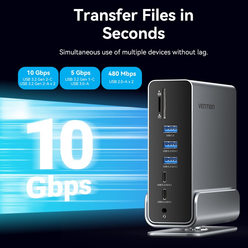 Buy Vention HUB USB-C 8xUSB 2xHDMI DP MST RJ45 SD 3.5mm PD - TPUH0 -  in Cyprus, Nicosia, Limassol, Larnaka, Pafos